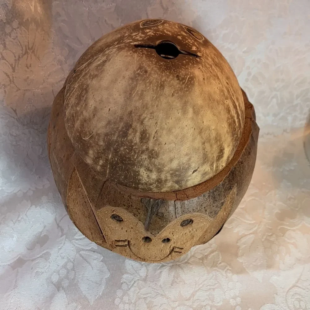 Have Fun Monkey Head Brown Coconut Drink Cup Straw Slot Bank Souvenir Home Bar